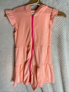 Nicole Miller Terry Hoodie cover up with Hot Pink Zipper
